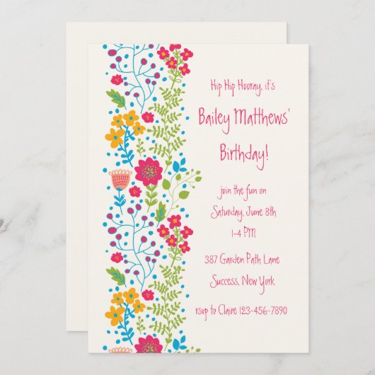 Invitation Perky Floral Border (Devant / Derrière)