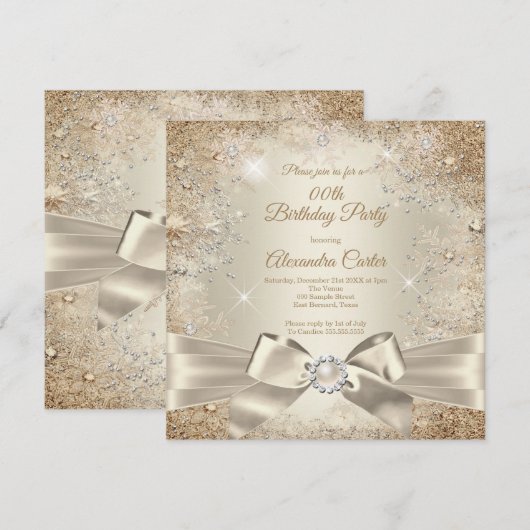 Invitation Perle Arc Beige Crème Or Flocon de Neige Fête (Devant / Derrière)
