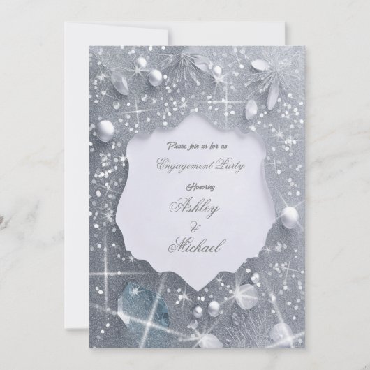 Invitation perle argent fiançailles fête paillettes pailletés (Devant)