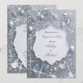 Invitation perle argent fiançailles fête paillettes pailletés (Devant / Derrière)