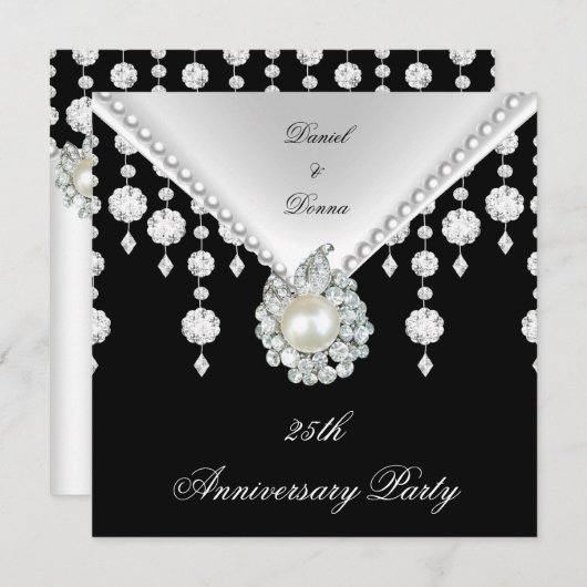 Invitation Perle blanche noire argentée 25e anniversaire 2 (Devant / Derrière)