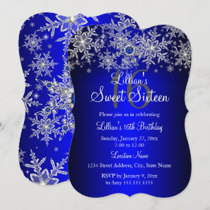 Invitation Perle Bleue Flocon de Neige Argenté Sweet 16