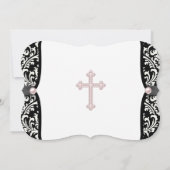 Invitation Perle croix rose noir damas baptême (Dos)