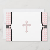 Invitation Perle croix rose noir damas baptême (Dos)