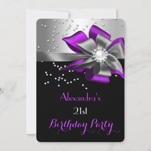 Invitation Perle d'Anniversaire de Bow Black violet (Devant)