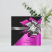 Invitation Perle d'anniversaire rose noir gris argenté (Debout devant)