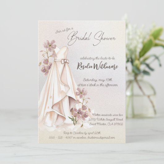 Invitation perle d'aquarelle robe blanche fleurs douche nupti (Debout devant)