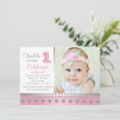 Invitation Perle d'argent rose premier anniversaire (Debout devant)