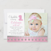 Invitation Perle d'argent rose premier anniversaire (Devant)
