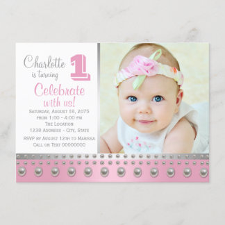 Invitation Perle d'argent rose premier anniversaire