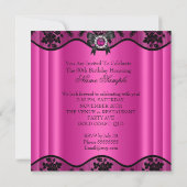 Invitation Perle de dentelle noire rose Élégante fête d'anniv (Dos)