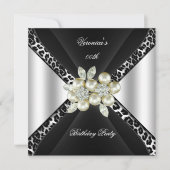 Invitation Perle de Léopard Argent Noir Bijou Fête d'Annivers (Devant)