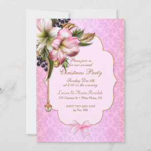 Invitation Perle de l'ornement floral victorien de Damas rose