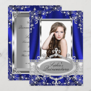 Invitation Perle de Soie Bleu Royale Glamour Vintage Quincean