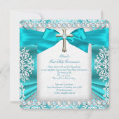 Invitation Perle de Téal Blanc Première Sainte Communion Fill (Devant)
