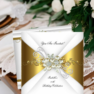 Invitation Perle Élégante Or Argent Diamant Fête d'anniversai