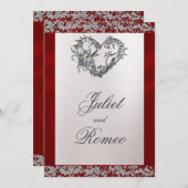 Invitation Perle élégante, ruban rouge et étincelle (Devant / Derrière)