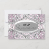 Invitation Perle en argent et en rose Damas Quinceanera RSVP (Devant)