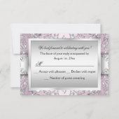Invitation Perle en argent et en rose Damas Quinceanera RSVP (Dos)