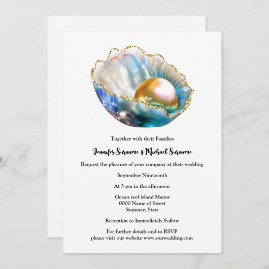 Invitation Perle en coquille d'huîtres plage chimmer iridesce (Devant / Derrière)