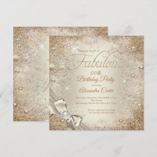 Invitation Perle fabuleuse arc beige crème or flocon de neige (Devant / Derrière)