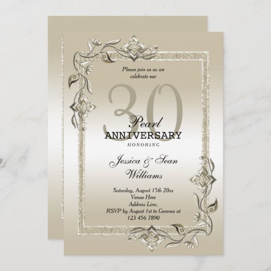 Invitation Perle Gem & Glitter 30e anniversaire de mariage (Devant / Derrière)