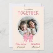 Invitation Perle rose Bow photo fille Anniversaire conjoint (Devant)