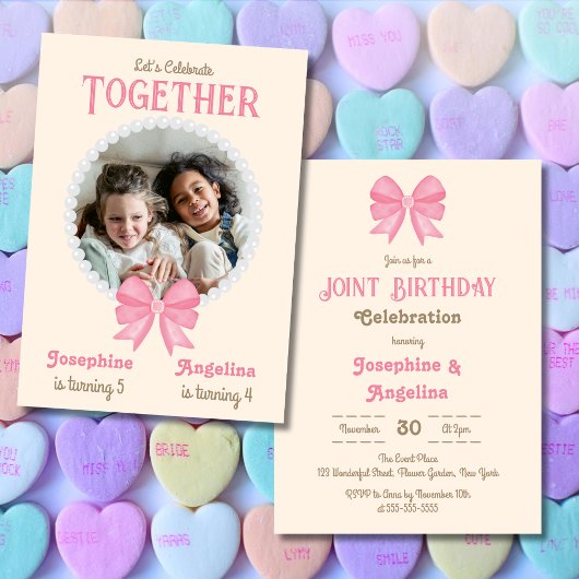 Invitation Perle rose Bow photo fille Anniversaire conjoint