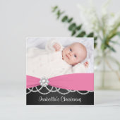 Invitation Perle rose Filles noires roses Christening Photo I (Debout devant)