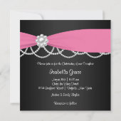 Invitation Perle rose Filles noires roses Christening Photo I (Dos)