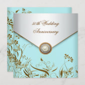 Invitation Perle sarcelle fleur d'or 50e anniversaire de mari (Devant / Derrière)