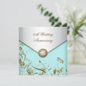 Invitation Perle sarcelle fleur d'or 50e anniversaire de mari (Debout devant)