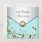 Invitation Perle sarcelle fleur d'or 50e anniversaire de mari (Devant)