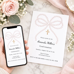 Invitation Perles arc rose fille Confirmation