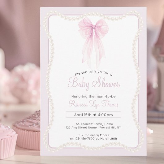 Invitation Perles arc rose pâle petit baby shower millénaire
