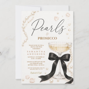 Invitation Perles au Ruban Noir & Prosecco Élégante Coquette