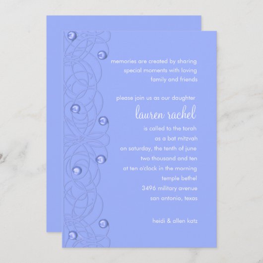 Invitation Perles bat mitzvah Dentelles Perceuse Perceuse sur (Devant / Derrière)