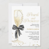 Invitation Perles Black Bow et Prosecco à la Fête de Mariage (Devant)