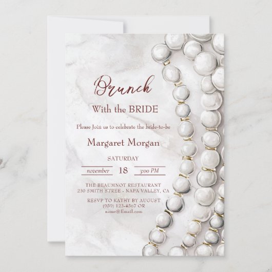 Invitation Perles blanches Brunch rouge avec mariée (Devant)