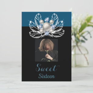 Invitation Perles blanches et diamants Plumes blanches et pho