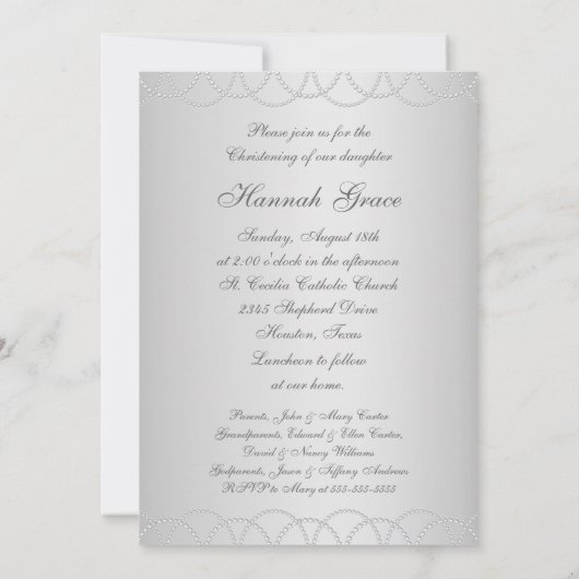 Invitation Perles blanches Gown blanc Christening blanc (Dos)