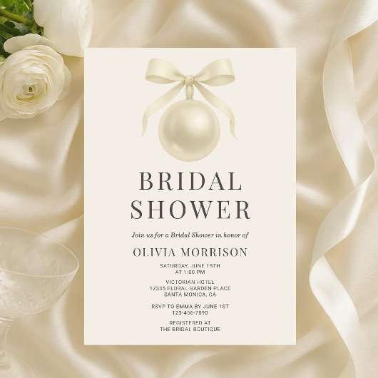 Invitation Perles Blanches Nœud Papillon Coquette Enterrement
