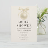 Invitation Perles Blanches Nœud Papillon Coquette Enterrement (Debout devant)