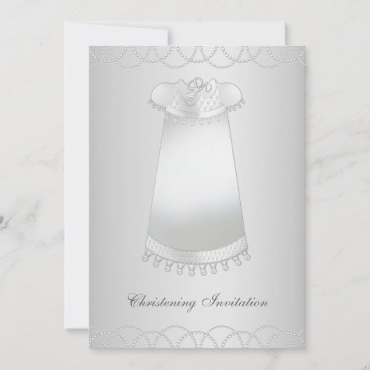 Invitation Perles Blanches Robe Blanche Baptême Blanc (Devant)