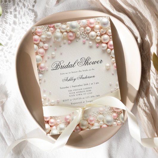 Invitation Perles Blush Pastel avec Fête des mariées de diama