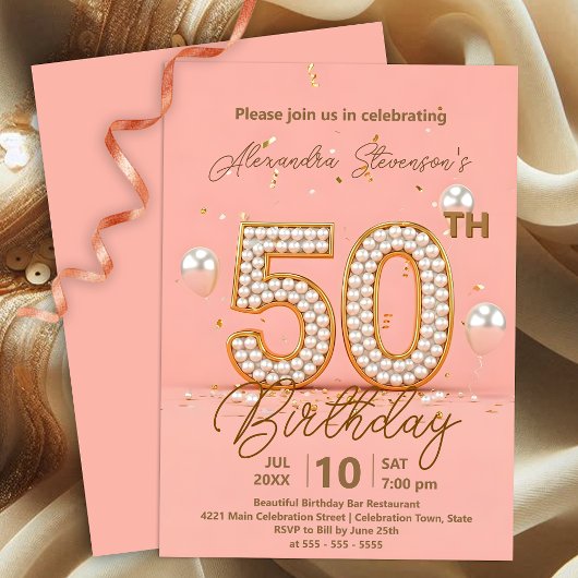 Invitation Perles chatoyantes et Accents d'or 50e anniversair