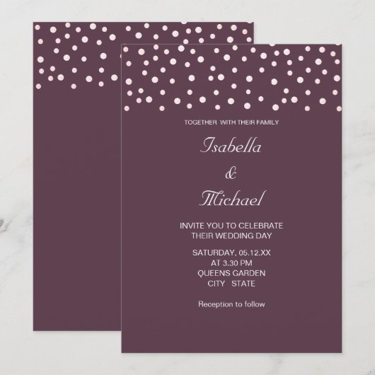 Invitation Perles Chic et Calligraphie sur Mariage Violet Cas (Devant / Derrière)