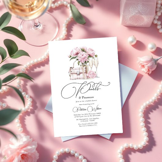 Invitation Perles chic et Fête des mariées florale rose Prose