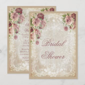 Invitation Perles chic Roses Shabby et Fête des mariées dente (Devant / Derrière)