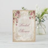 Invitation Perles chic Roses Shabby et Fête des mariées dente (Debout devant)